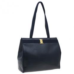 Pre Owned حقيبة كتف سالفاتوري فيراكامو فارا جلد سحلية منقوش مع محفظة بطية مزدوجة سوداء