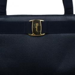 Pre Owned حقيبة كتف سالفاتوري فيراكامو فارا جلد سحلية منقوش مع محفظة بطية مزدوجة سوداء