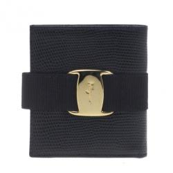 Pre Owned حقيبة كتف سالفاتوري فيراكامو فارا جلد سحلية منقوش مع محفظة بطية مزدوجة سوداء