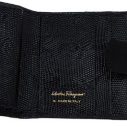 Pre Owned حقيبة كتف سالفاتوري فيراكامو فارا جلد سحلية منقوش مع محفظة بطية مزدوجة سوداء