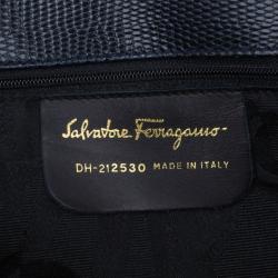 Pre Owned حقيبة كتف سالفاتوري فيراكامو فارا جلد سحلية منقوش مع محفظة بطية مزدوجة سوداء