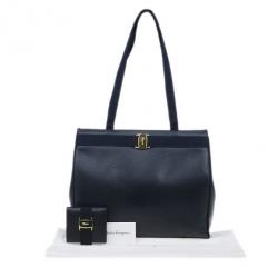 Pre Owned حقيبة كتف سالفاتوري فيراكامو فارا جلد سحلية منقوش مع محفظة بطية مزدوجة سوداء