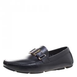 Pre Owned Salvatore Ferragamo Black Leather Sardegna Loafers Size 42.5
