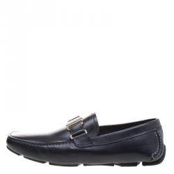 Pre Owned Salvatore Ferragamo Black Leather Sardegna Loafers Size 42.5
