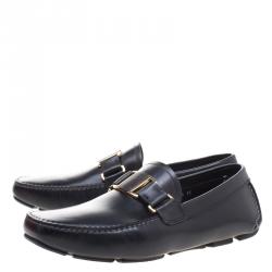 Pre Owned Salvatore Ferragamo Black Leather Sardegna Loafers Size 42.5