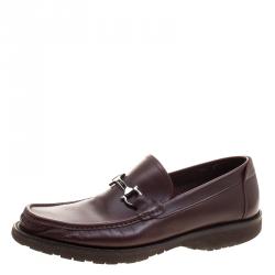 Salvatore Ferragamo Bordeaux Leather Horsebit Loafers Size 43.5