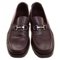 Salvatore Ferragamo Bordeaux Leather Horsebit Loafers Size 43.5