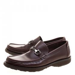 Salvatore Ferragamo Bordeaux Leather Horsebit Loafers Size 43.5