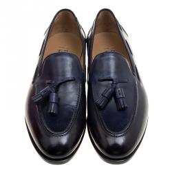 Pre Owned Salvatore Ferragamo Navy Blue Leather Loreno Tassel Loafers Size 44.5