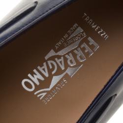 Pre Owned Salvatore Ferragamo Navy Blue Leather Loreno Tassel Loafers Size 44.5