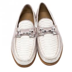 Pre Owned حذاء لوفرز ساالفاتوري فيراغامو ميسون جلد ثعبان آومبريه أبيض/ بيج فاتح مقاس 41