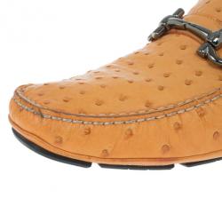 مملوكة مسبقًا Salvatore Ferragamo Orange Parigi II Ostrich Driver Size 45