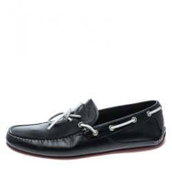مملوكة مسبقًا Salvatore Ferragamo Black Leather Contrast Bow Loafers Size 42.5