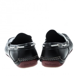 مملوكة مسبقًا Salvatore Ferragamo Black Leather Contrast Bow Loafers Size 42.5