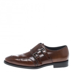 Salvatore Ferragamo Brown Leather Marcelo Double Monk Strap Loafers Size 42