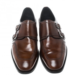Salvatore Ferragamo Brown Leather Marcelo Double Monk Strap Loafers Size 42