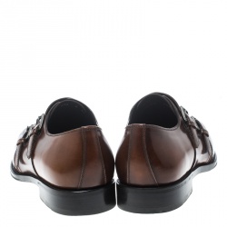 Salvatore Ferragamo Brown Leather Marcelo Double Monk Strap Loafers Size 42