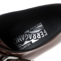 Salvatore Ferragamo Brown Leather Marcelo Double Monk Strap Loafers Size 42