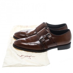 Salvatore Ferragamo Brown Leather Marcelo Double Monk Strap Loafers Size 42