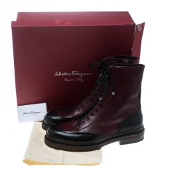 Pre Owned Salvatore Ferragamo Burgundy Leather Mallorca Platform Ankle Boots Size 41.5