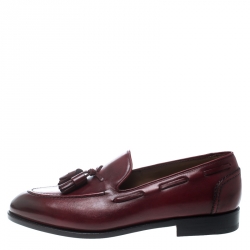 Pre Owned Salvatore Ferragamo Maroon Leather Loreno Tassel Loafers Size 43