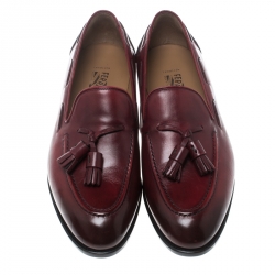 Pre Owned Salvatore Ferragamo Maroon Leather Loreno Tassel Loafers Size 43
