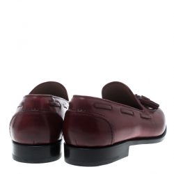 Pre Owned Salvatore Ferragamo Maroon Leather Loreno Tassel Loafers Size 43