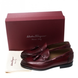 Pre Owned Salvatore Ferragamo Maroon Leather Loreno Tassel Loafers Size 43