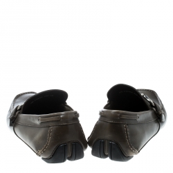 Pre Owned حذاء لوفرز سالفاتوري فيراغامو غانسيني جلد أخضر زيتوني مقاس 44