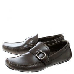 Pre Owned حذاء لوفرز سالفاتوري فيراغامو غانسيني جلد أخضر زيتوني مقاس 44