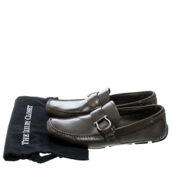 Pre Owned حذاء لوفرز سالفاتوري فيراغامو غانسيني جلد أخضر زيتوني مقاس 44