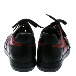 Pre Owned Salvatore Ferragamo Red/Black Leather Lace Up Sneakers Size 42.5