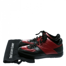 Pre Owned Salvatore Ferragamo Red/Black Leather Lace Up Sneakers Size 42.5