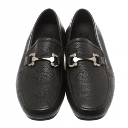 Pre Owned Salvatore Ferragamo Black Pebbled Leather Cancun Loafers Size 41