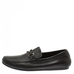 Salvatore Ferragamo Black Pebbled Leather Cancun Loafers Size 41