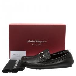 Salvatore Ferragamo Black Pebbled Leather Cancun Loafers Size 41
