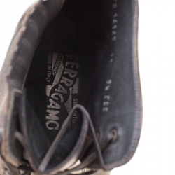 Pre Owned Salvatore Ferragamo Two Tone Leather Lace Up Ankle Boots Size 43.5