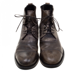 Pre Owned Salvatore Ferragamo Two Tone Leather Lace Up Ankle Boots Size 43.5