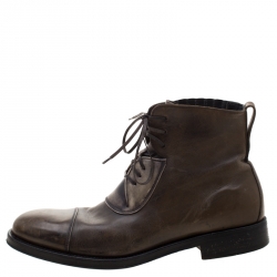 Pre Owned Salvatore Ferragamo Two Tone Leather Lace Up Ankle Boots Size 43.5