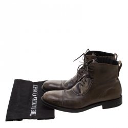 Pre Owned Salvatore Ferragamo Two Tone Leather Lace Up Ankle Boots Size 43.5