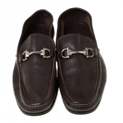 Pre Owned  حذاء سالفاتوري فيراغامو غانشيني موكاسينز جلد بني داكن مقاس 43