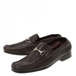 Pre Owned  حذاء سالفاتوري فيراغامو غانشيني موكاسينز جلد بني داكن مقاس 43