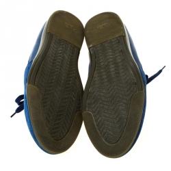 Pre Owned Salvatore Ferragamo Navy Blue Fabric and Leather Lace Up Low Top Sneakers Size 45