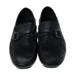 Pre Owned Salvatore Ferragamo Black Leather Slip On Loafers Size 45