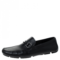 Pre Owned Salvatore Ferragamo Black Leather Slip On Loafers Size 45