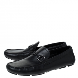 Pre Owned Salvatore Ferragamo Black Leather Slip On Loafers Size 45