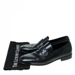 Pre Owned حذاء لوفرز سالفاتوري فيراغامو سهل الارتداء جلد أسود مقاس 42