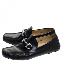 Pre Owned حذاء لوفرز سالفاتوري فيراغامو باريغي غانسيني دريفر جلد أسود مقاس 44