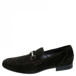 Pre Owned Salvatore Ferragamo Green Suede Gancio Bit Loafers Size 44.5