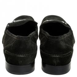 Pre Owned Salvatore Ferragamo Green Suede Gancio Bit Loafers Size 44.5